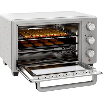 Vestavná trouba HOMCOM malá trouba 21l, 100°C-230°C, časovač na 1 hodinu, 3 režimy pečení, drátěný rošt, plech, nerez, 46L x 38.5W x 29H cm, stříbrná