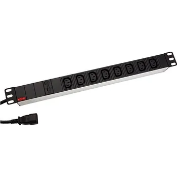 Elektrická zásuvka Roline 19" napájecí panel 1U, 8 × zásuvka C13, vidlice IEC320 C14, hliník, 2 m
