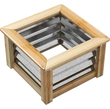 Vyvýšený záhon Outsunny vyvýšený záhon kovový květinový truhlík s dřevěným rámem 45x45x30cm pro zahradu balkon příroda | Aosom.de