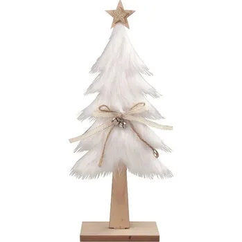 Vánoce Dřevěný stromek s bílým kožíškem na postavení 11 x 30 cm
