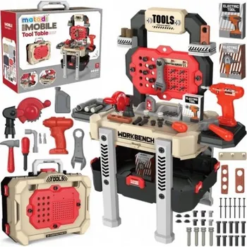 autíčko iMex Toys Interaktivní dílna s nářadím v kufříku 78 ks Béžovo-červená