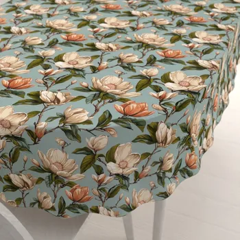 ubrus Bavlněný oválný ubrus Sandra SA-545 Květy magnolie na šedomodrém 50x100 cm