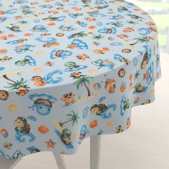 ubrus Dětský bavlněný kulatý ubrus Sandra SA-535 Mořská zvířátka na světle modrém Ø 40 cm