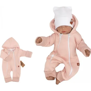 Kojenecká kombinéza Z&Z Dětský teplákový dvouvrstvý rostoucí overálek s kapucí, pudrový