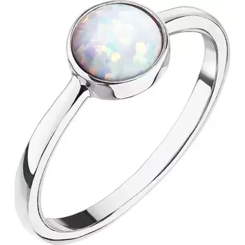 Prsten Stříbrný prsten se syntetickým opálem bílý kulatý 15001.1 velikost 54