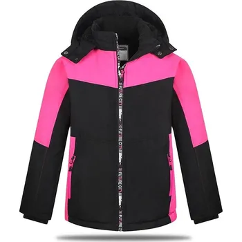 Dívčí bunda DÍVČÍ ZIMNÍ BUNDA S KOŽÍŠKEM ČERNÁ/ RŮŽOVÁ - BU617 Velikost: 158, Barva: Černá