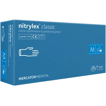 Vyšetřovací rukavice Jednorázové nitrilové zdravotnické rukavice Mercator NITRYLEX modré 200 ks S