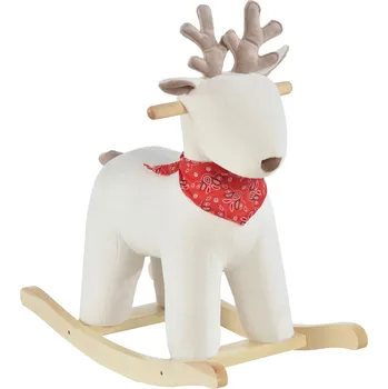 Houpací kůň HOMCOM Houpací zvířátko jelen bílý Plyšová hračka se zvuky zvířat pro děti od 36 do 72 měsíců 68x29x58 cm | Aosom.de