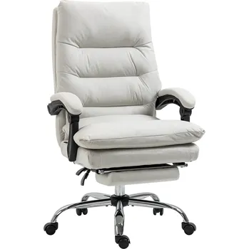 Kancelářská židle Vinsetto s masážní funkcí, s opěradlem sklopným o 135°, výškově nastavitelná, nosnost 120 kg koženka 65x72x109-117cm krémová bílá| Aosom