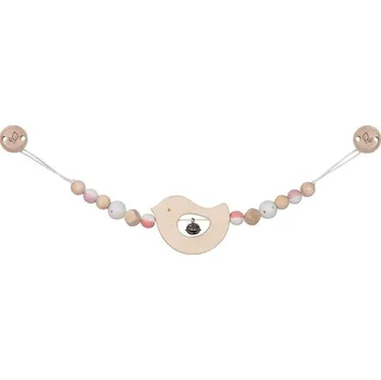 Dřevěná hračka Řetěz do kočárku dřevěný - Ptáček růžový s rolničkou (Goki)