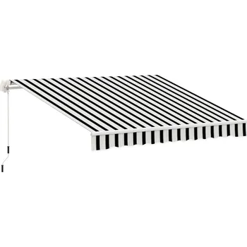 Markýza Outsunny Balkonová markýza Outsunny, 3,95 x 2,45 x 3,50 m, odolná proti UV záření, pro všechny povrchy, s ruční klikou, hliník, polyester, bílá + modrá | Aoso