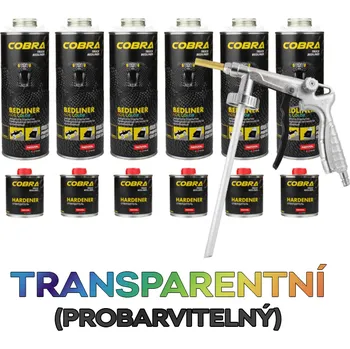 Sada Cobra Bedliner ochranný nástřik (6x 600ml) + tužidlo (6x 200ml) transparentní + Stříkací pistole COBRA UBS
