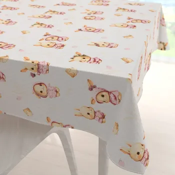 ubrus Dětský bavlněný čtvercový ubrus Sandra SA-538 Růžoví zajíčci a ptáčci na bílém 50x50 cm