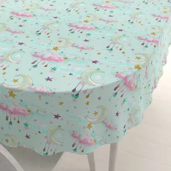 ubrus Dětský bavlněný oválný ubrus Sandra SA-522 Měsíční obloha na mintovém 50x100 cm