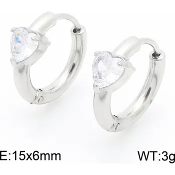 Náušnice Náušnice kruhy chirurgická ocel stříbrné s krystal srdíčkem 21109