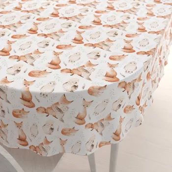 ubrus Dětský bavlněný oválný ubrus Sandra SA-523 Lišky a sovy na bílém 50x100 cm