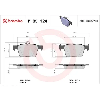 Brzdová destička Sada brzdových destiček, kotoučová brzda BREMBO P 85 124X