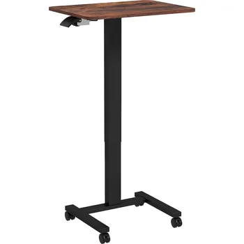 Psací stůl Vinsetto Výškově nastavitelný stůl na notebook, se 4 kolečky, 2 brzdy, 65 cm x 48 cm x 108 cm, s ruční klikou, brzda, dřevotříska, rustikální hnědá| Aosom