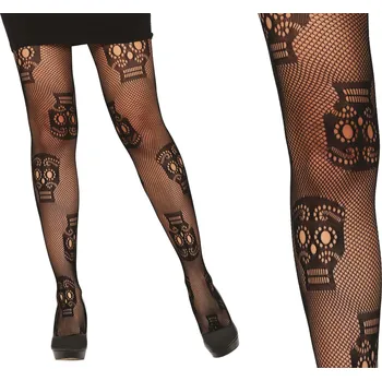 Karnevalový doplněk Guirca Dámske dierkované pančuchy s lebkami