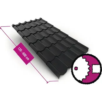 plechová krytina Profilovaná střešní krytina PRECIT plechová RAL9005 šířka 117 cm, délka na přání 120-600 cm