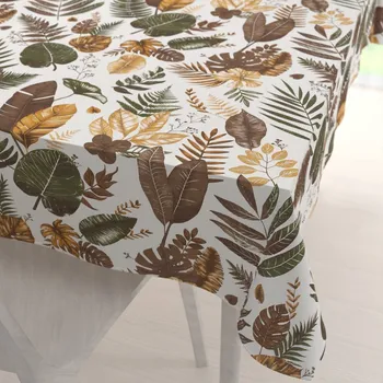 ubrus Bavlněný obdélníkový ubrus Sandra SA-540 Hnědo-zelené listy na bílém 60x100 cm