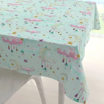 ubrus Dětský bavlněný čtvercový ubrus Sandra SA-522 Měsíční obloha na mintovém 50x50 cm