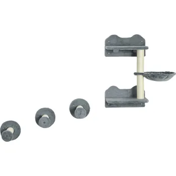 Pelíšek pro kočku PawHut Sada prolézaček pro kočky PawHut, prolézačky, schody pro kočky, 4dílná sada, se škrabadlem, houpací síť, šedá+krémově bílá, 40 x 28 x 73cm5 | Aosom