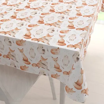 ubrus Dětský bavlněný obdélníkový ubrus Sandra SA-523 Lišky a sovy na bílém 100x160 cm