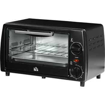 Vestavná trouba HOMCOM Mini trouba 10L 750W do 230°C s časovačem 60 min malá elektrická trouba včetně plechu a roštu 36,5x26x22 cm černá | Aosom.de