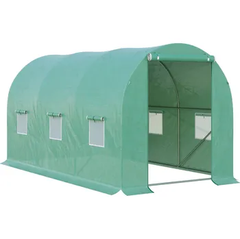 Skleník Fóliový skleník na rajčata Outsunny 395x195x190cm s 6 okny ze sítě, kulatý obloukový skleník pro pěstování rostlin a chladicí rám | Aosom.de
