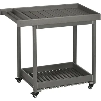 Servírovací stolek Outsunny servírovací vozík na grilování s držákem na ručníky 87x50x80cm, zahradní vozík se 2 policemi, venkovní multifunkční stůl | Aosom.de