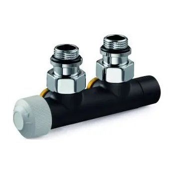 Radiátor Honeywell Therafix Design H-blok s termostat. ventilem, matné černé, rohové levé, DN15