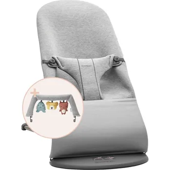 Dětská houpačka BABYBJÖRN lehátko Bouncer Bliss Light Grey/3D Jersey + hrazda textilní Soft Friends