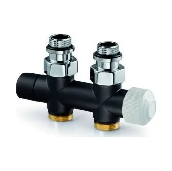 Radiátor Honeywell Therafix Design H-blok s termostat. ventilem, matné černé, přímé, DN15