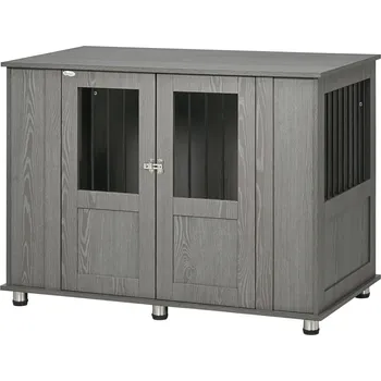 Bouda pro psa PawHut klec pro psa, klec pro domácí mazlíčky, psí bouda se zámkem, magnetická dvířka, okno, psí bouda, box pro extra velké psy, šedá| Aosom