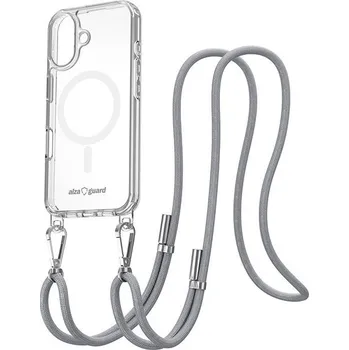 Pouzdro na mobilní telefon AlzaGuard Luxe Detach Lanyard Case Compatible with MagSafe for iPhone 16 šedý