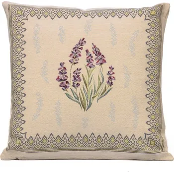 Povlak na dekorativní polštářek Dekorační povlak na polštářek RETRO LEVANDULE, šedo-zelený lem 45x45cm 45x45cm