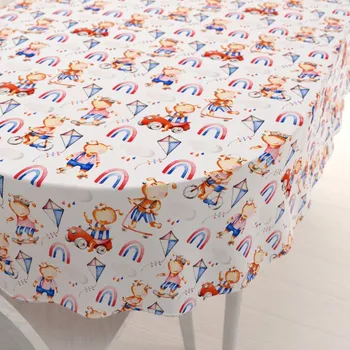 ubrus Dětský bavlněný oválný ubrus Sandra SA-521 Modro-červení pejsci s auty na bílém 120x160 cm