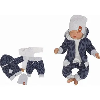 Kojenecká souprava Z&Z Z&Z 4-dílná tepláková souprava Pírka, kabátek / tepláčky / čepička a body, modrá