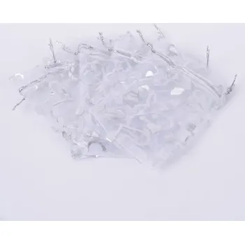 Dárková taška Organzový sáček, bílý, metalická srdíčka, 15x10cm, 1ks