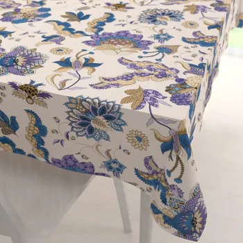 ubrus Bavlněný obdélníkový ubrus Sandra SA-539 Modro-fialové orientální květy na světle béžovém 50x100 cm