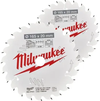 Dílna MILWAUKEE Set pilových kotoučů Dřevo 165 x 20 mm 2 ks 4932492433