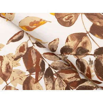 Bavlněná látka/plátno Sandra SA-530 Hnědý eukalyptus na bílém - šířka 160 cm