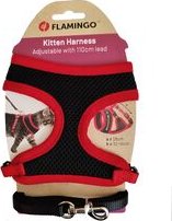 Flamingo postroj S síťovaný s vodítkem pro kotě 1 / 28 / 32 - 41 /1 x 110 cm černý/červený