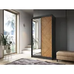 Šatní skříň Marrphy II Barva korpusu: Černá, Rozměry: 120 cm, Dveře: Dub caramel + zrcadlo