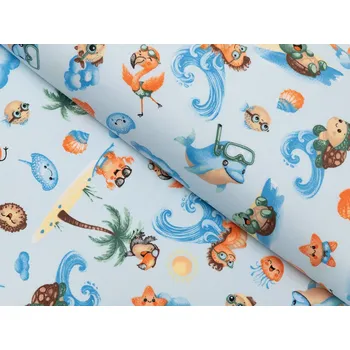 Dětská bavlněná látka/plátno Sandra SA-535 Mořská zvířátka na světle modrém - šířka 160 cm