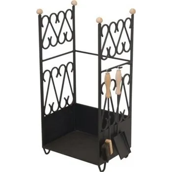 Koš na dřevo velký hranatý včetně nářadí - černý