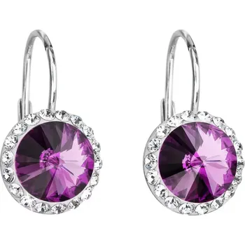 Náušnice Stříbrné náušnice visací s krystaly Preciosa fialové kulaté 31216.3 amethyst
