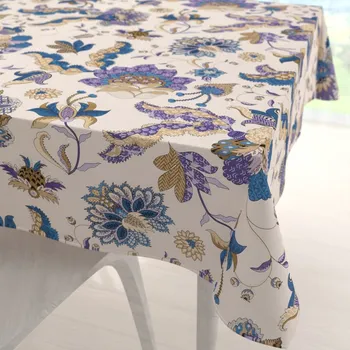 ubrus Bavlněný čtvercový ubrus Sandra SA-539 Modro-fialové orientální květy na světle béžovém 40x40 cm