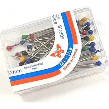 Špendlíky s plastovou hlavičkou, BAREVNÉ hlavičky, 2,7 cm, 50ks/bal.